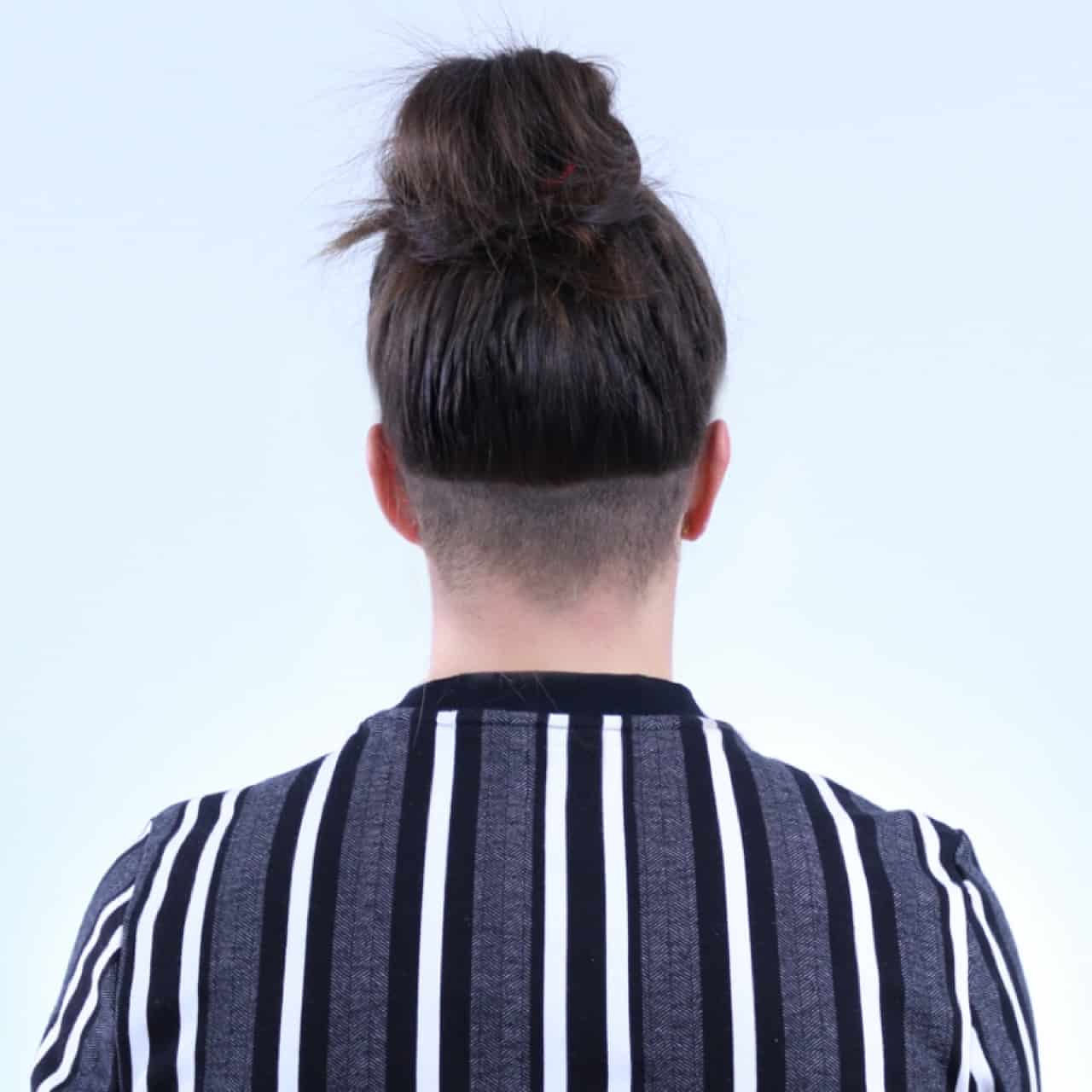 Low cut man bun from back